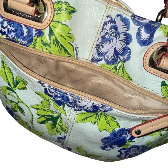 Tignanello White Tote with Blue and Green Floral Design - Picture 8 of 10